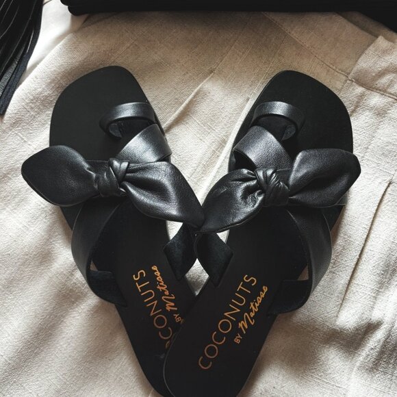 Women's Bow Knot Chic Summer Sandals | Leather Shoes | Black - Picture 1 of 6